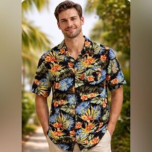 George Mens Hawaiian Style‎ Shirt 2XL XG 50-52 Short Sleeve Floral Print